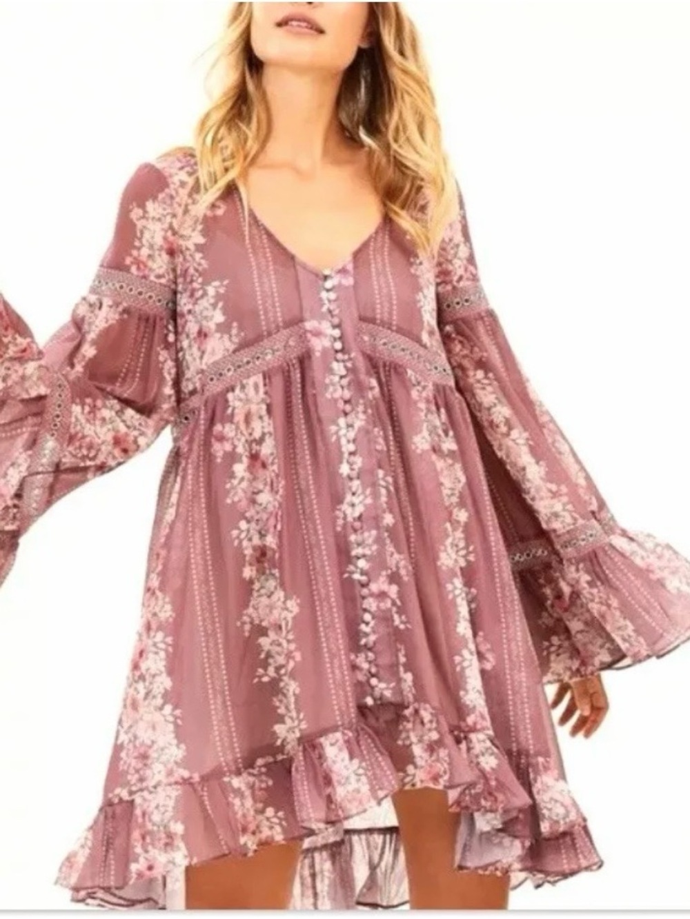 Free People We Are Kindred Heidi Floral Babydoll Mini Dress NWT 8